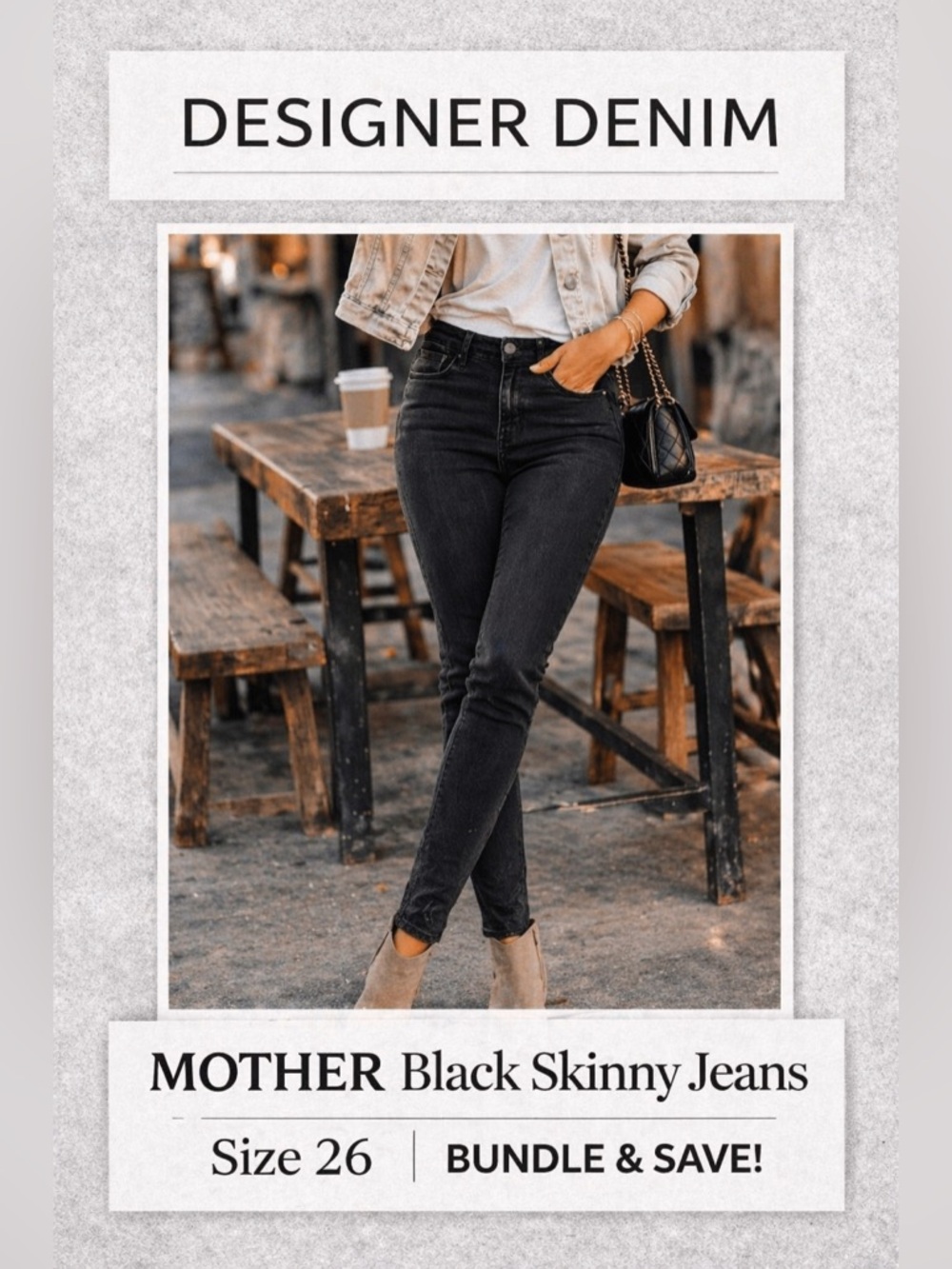 MOTHER Black Skinny Jeans Size 26 High Rise Stretch Denim Classic Fit